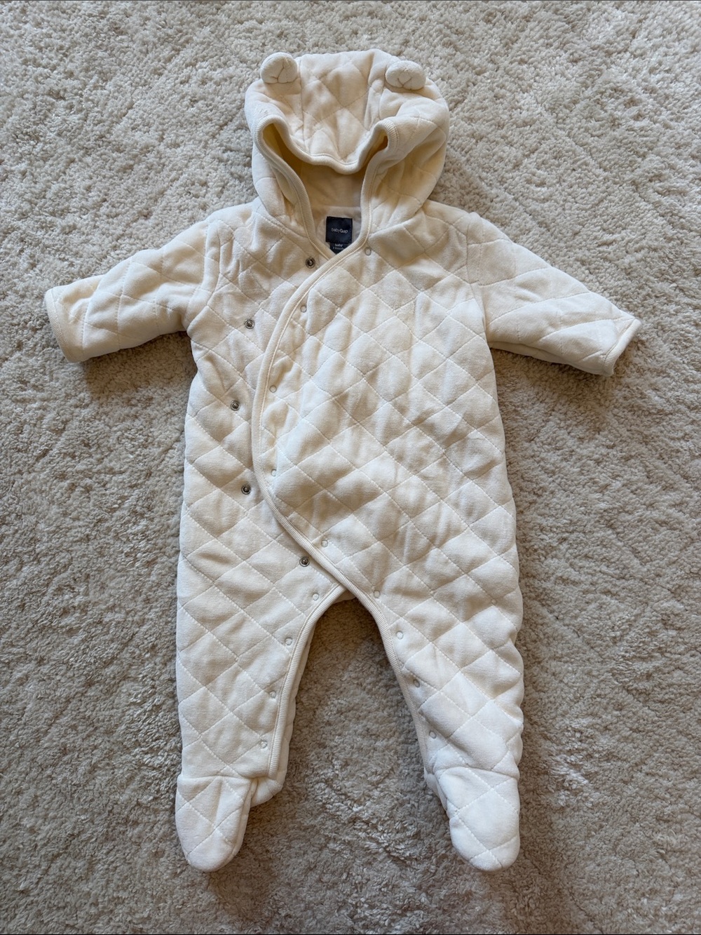 GAP Quilted Cream Hooded Baby One-Piece Footie 0-3 months